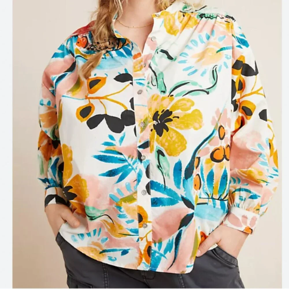 Anthropologie Crisanta Poplin Button Down Cotton Shirt - Picture 2 of 15